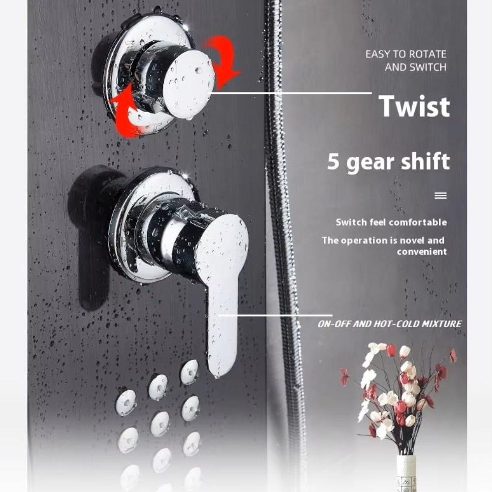 X-XONIER Stainless Steel 304 Grade Shower Panel 5In1+3 way handheld shower set, Tower System, Rainfall Shower, Body Massage Spray, storage