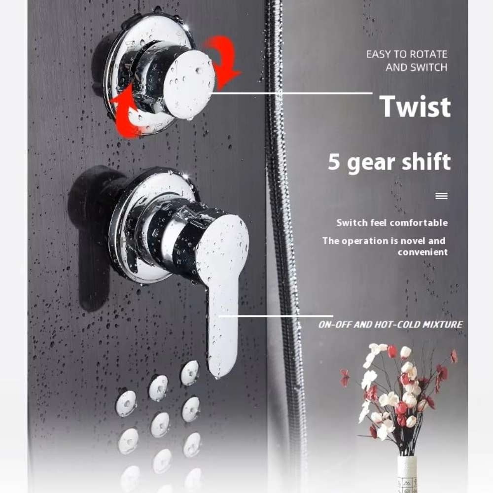 X-XONIER Stainless Steel 304 Grade Shower Panel 5In1+3 way handheld shower set, Tower System, Rainfall Shower, Body Massage Spray, storage shelf Wall Mount Easy Connect Shower Panel Silver - Image 4