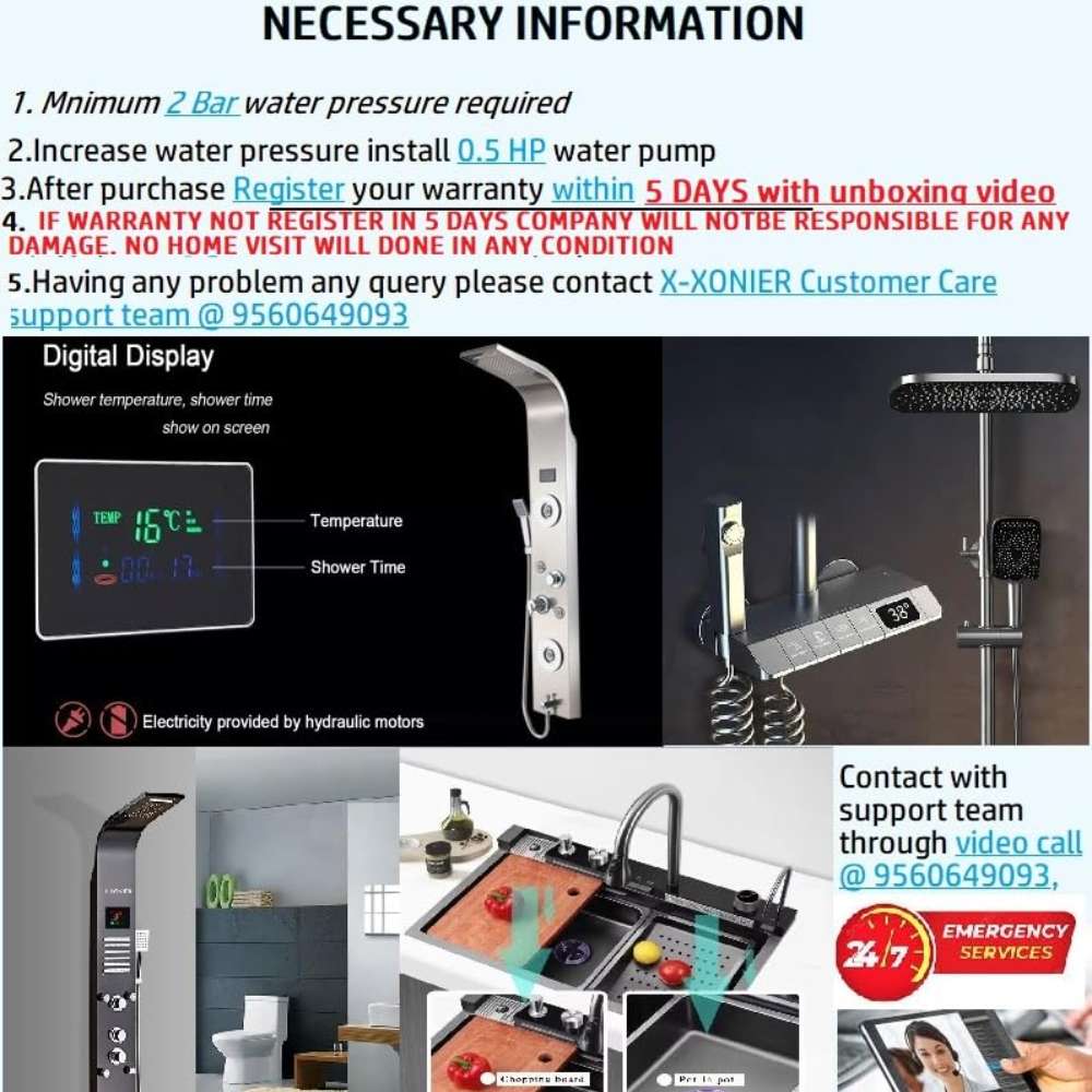 X-XONIER Stainless Steel 304 Grade Shower Panel 5In1+3 way handheld shower set, Tower System, Rainfall Shower, Body Massage Spray, storage shelf Wall Mount Easy Connect Shower Panel Silver - Image 3