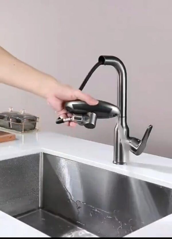 X-XONIER 5-in-1 Faucet, 360° Rotating Single Handle Hot & Cold Mixer, Long Neck for Sink Black