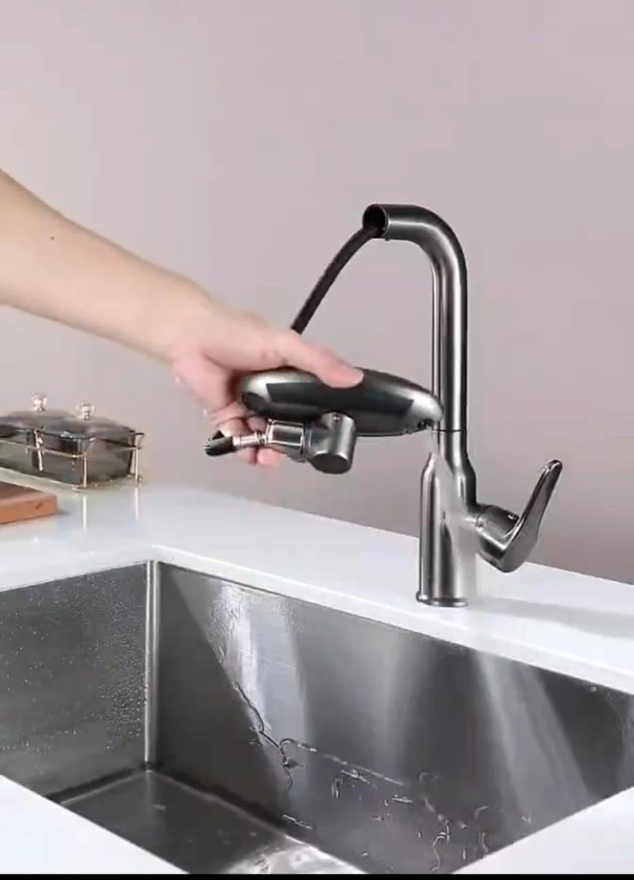 X-XONIER 5-in-1 Faucet, 360° Rotating Single Handle Hot & Cold Mixer, Long Neck for Sink Black