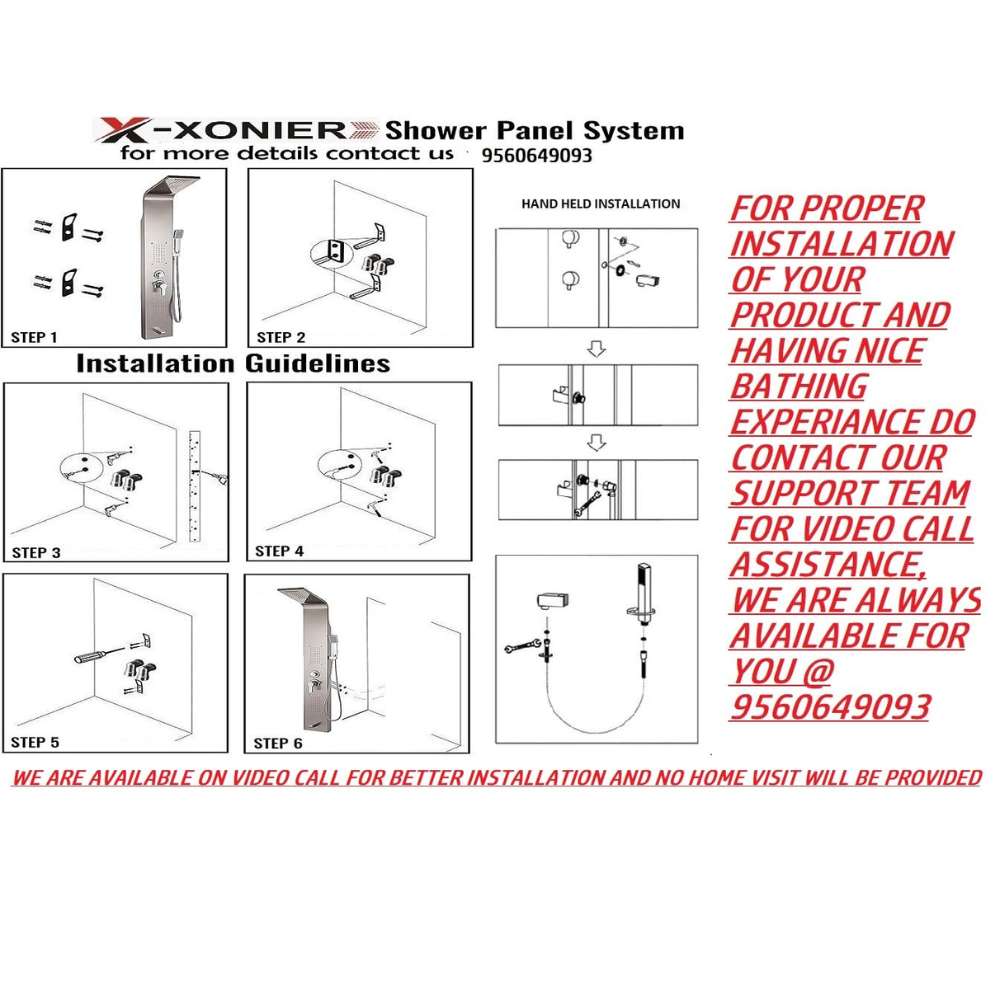 X-XONIER Stainless Steel 304 Grade Shower Panel 5In1+3 way handheld shower set, Tower System, Rainfall Shower, Body Massage Spray, storage shelf Wall Mount Easy Connect Shower Panel Silver - Image 2