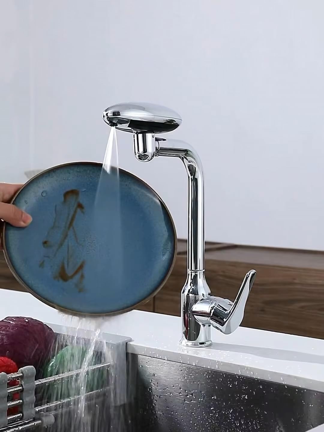 X-XONIER 5-in-1 Faucet, 360° Rotating Single Handle Hot & Cold Mixer, Long Neck for Sink Black