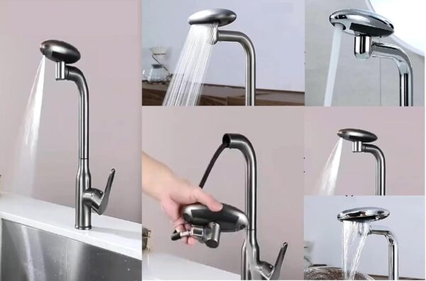 X-XONIER 5-in-1 Faucet, 360° Rotating Single Handle Hot & Cold Mixer, Long Neck for Sink Black
