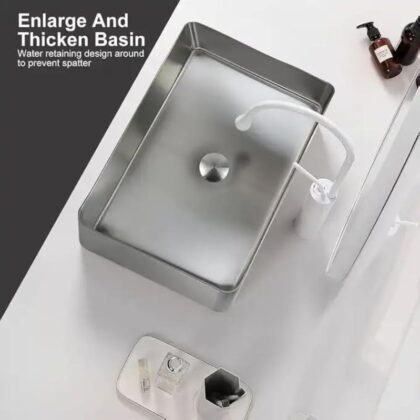 X-XONIER Stainless Steel Wash Basin Countertop Table top Bathroom Sink Washbasin Over Counter for Bathroom Resturent Living room Luxury Matt Silver
