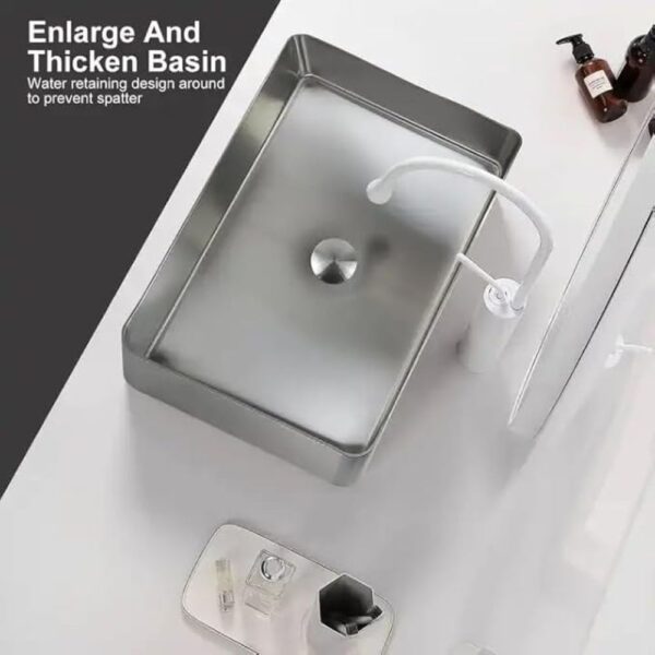 X-XONIER Stainless Steel Wash Basin Countertop Table top Bathroom Sink Washbasin Over Counter for Bathroom Resturent Living room Luxury Matt Silver