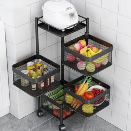 X-XONIER Rotating Kitchen Stand Trolley, Portable Storage Rack, Fruits and Vegetable Basket Organizer for Kitchen (Portable Storage Rack_4TRAY)