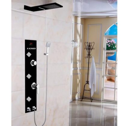 X-XONIER Stainless Steel 304 Grade Shower Panel 6 in 1 Modern Tower System With Rainfall and waterfall Shower Body Massage Spray SS Handheld Shower
