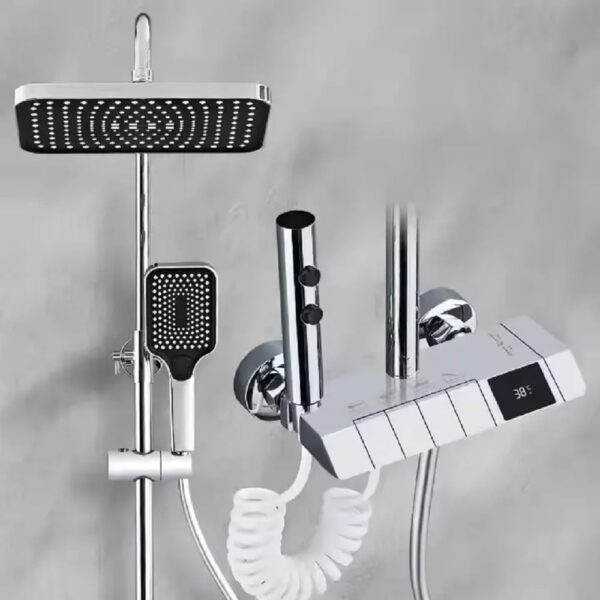 X-XONIER® Brass Wall Mount Thermostatic Shower Set digital display 4 function shower set Shower Mixer Hot & Cold Hand shower overhead Shower Jet Spray Showers For Bathroom