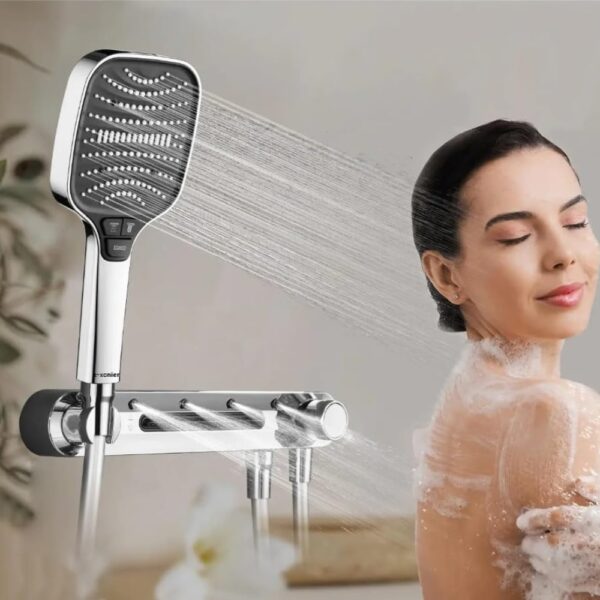 X-XONIER® Luxury Shower System with 3-Way Handheld Head, Powerfull Front Mist and Waterfall Functions, Chrome