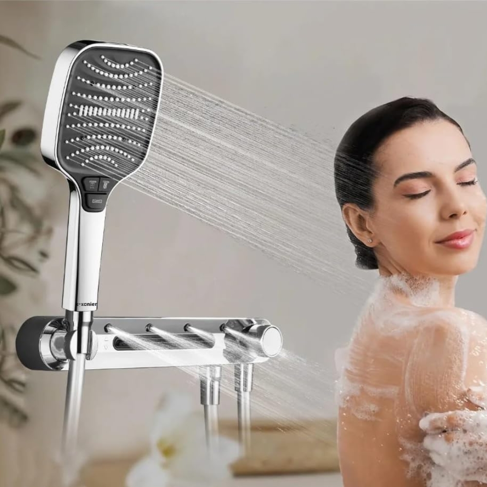 X-XONIER® Luxury Shower System with 3-Way Handheld Head, Powerfull Front Mist and Waterfall Functions, Chrome