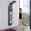 X-XONIER Stainless Steel 304 Grade Shower Panel 6in1 Tower System With LED Rainfall Shower Body Massage Spray SS Handheld Shower Temperature Display Easy Connect Shower Panel Mirror Finish Black