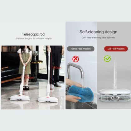 X-XONIER Plastic Smart Spin Electric Mop with Bucket & Dual Pad,Power Cleaning, Self Wash & Dry, Remote Operation, 360 Cleaning, Rechargeable & Replaceable Battery, Extra Pads Expendable Handle White
