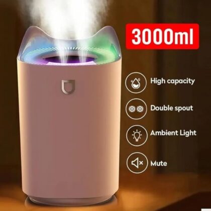 X-XONIER® Cool Mist Humidifier, 3L Capacity, LED Light Ring, 360° Nozzle, Auto Shut-Off, Ultrasonic Operation