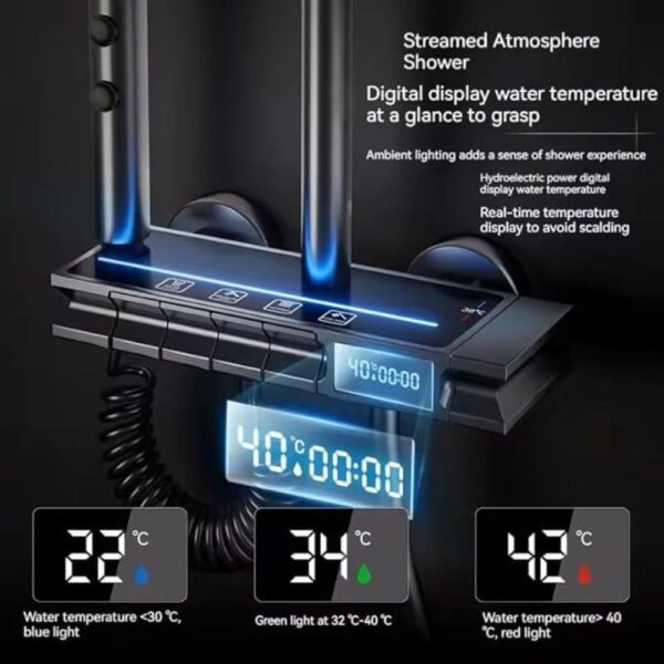X-XONIER Thermostatic Shower Panel Full Set for Bathroom Shower set piano 4 in 1 Temperature Display Hand Shower Over head shower Mixture Hot and Cold Jet spray White Led