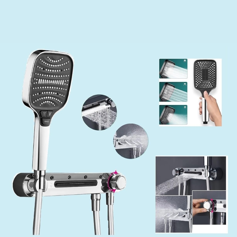 X-XONIER® Luxury Shower System with 3-Way Handheld Head, Powerful Front Mist and Waterfall Functions, Chrome - Image 2