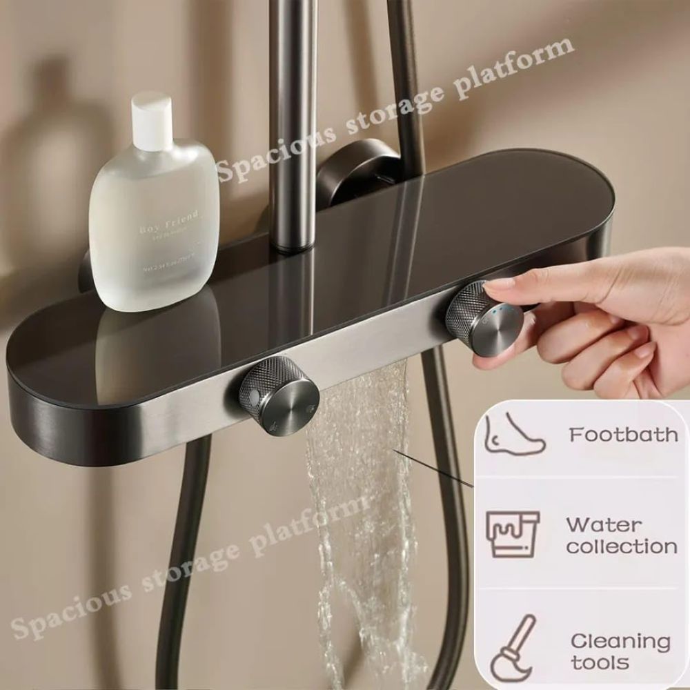X-XONIER® Luxury Shower System, 3-in-1, Dazzling Large Overhead Shower and 3 Way Multifunction Hand Shower, Hot and Cold Shower set, Mixer Hidden Tub Spout, Panel Gray