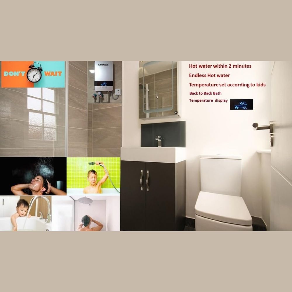 X-Xonier INSTANT WATER HEATER (GEYSER) INDIA'S First Endless HOT Water Supply no Storage Required Advance Saftey feature Touch Panel Digital Temperature Display Fast Heating (WHITE)