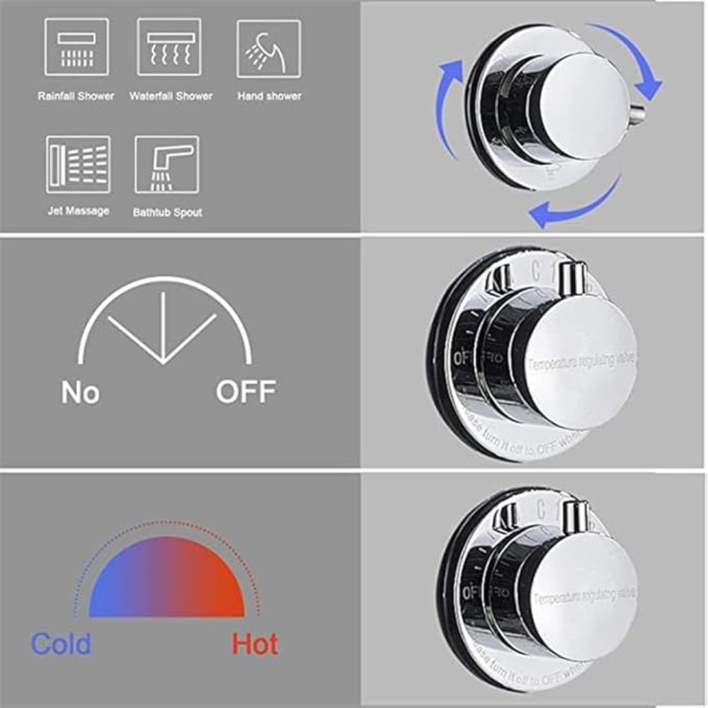 X-XONIER Stainless Steel 304 Grade 6 IN 1 Shower Panel Thermostatic with Child Safty Lock Tower System