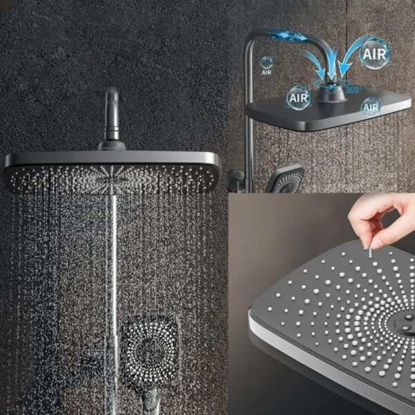 X-XONIER® Digital Thermostatic Brass Shower System, Wall Mount, 4-Function Digital Display with Overhead Rain Shower, 3 Ways Hand Shower, Body Jets, Hidden Tub Spout Hot & Cold Mixer, Grey