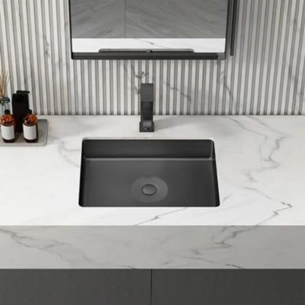 X-XONIER Stainless Steel Wash Basin Countertop Table top Bathroom Sink Washbasin Over Counter for Bathroom Resturent Living room Luxury Matt Black
