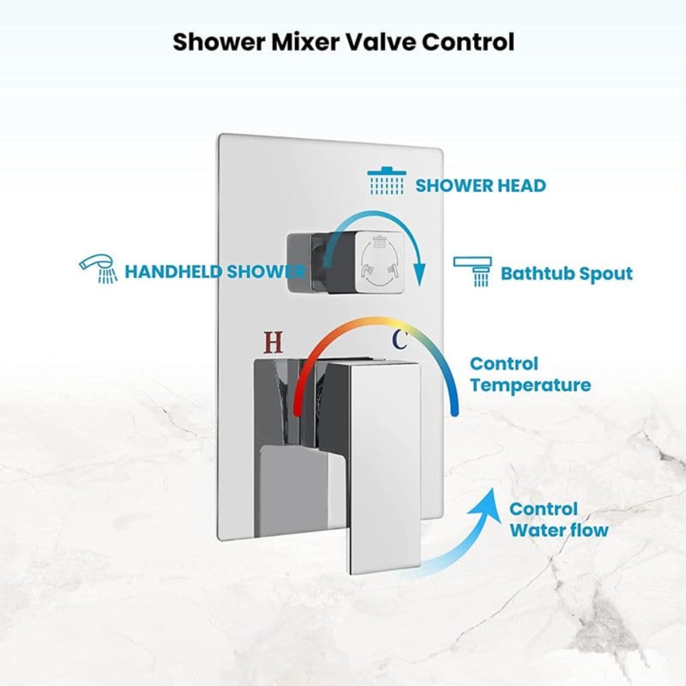 X-XONIER® Modern Bathroom Brass Concealed Shower System Body High Flow 3 Ways Diverter Full Set, 33x23 cm Rainfall Head with 3 ways Hand Shower and Tub Spout, Chrome - Image 3