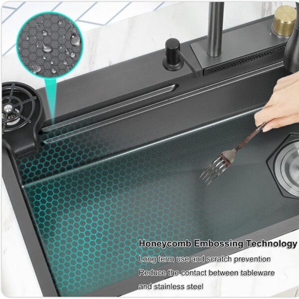 X-XONIER Kitchen Sink All In One 304 Grade Stainless Steel Multipurpose Multifunction 3 Mode Tap with Pullout Feature Glass Washer Soap Disp. Mini Sink Single Bowl Kitchen Sink (30x 20x 9)