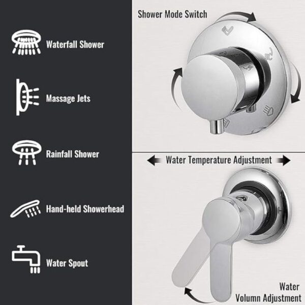 X-XONIER Stainless Steel 304 Grade Shower Panel 5 In 1 Tower System, Rainfall Shower, Body Massage Spray, Handheld, Wall Mount Easy Connect Multifunction Panel Kit, Mirror Finish. (Rose Gold)