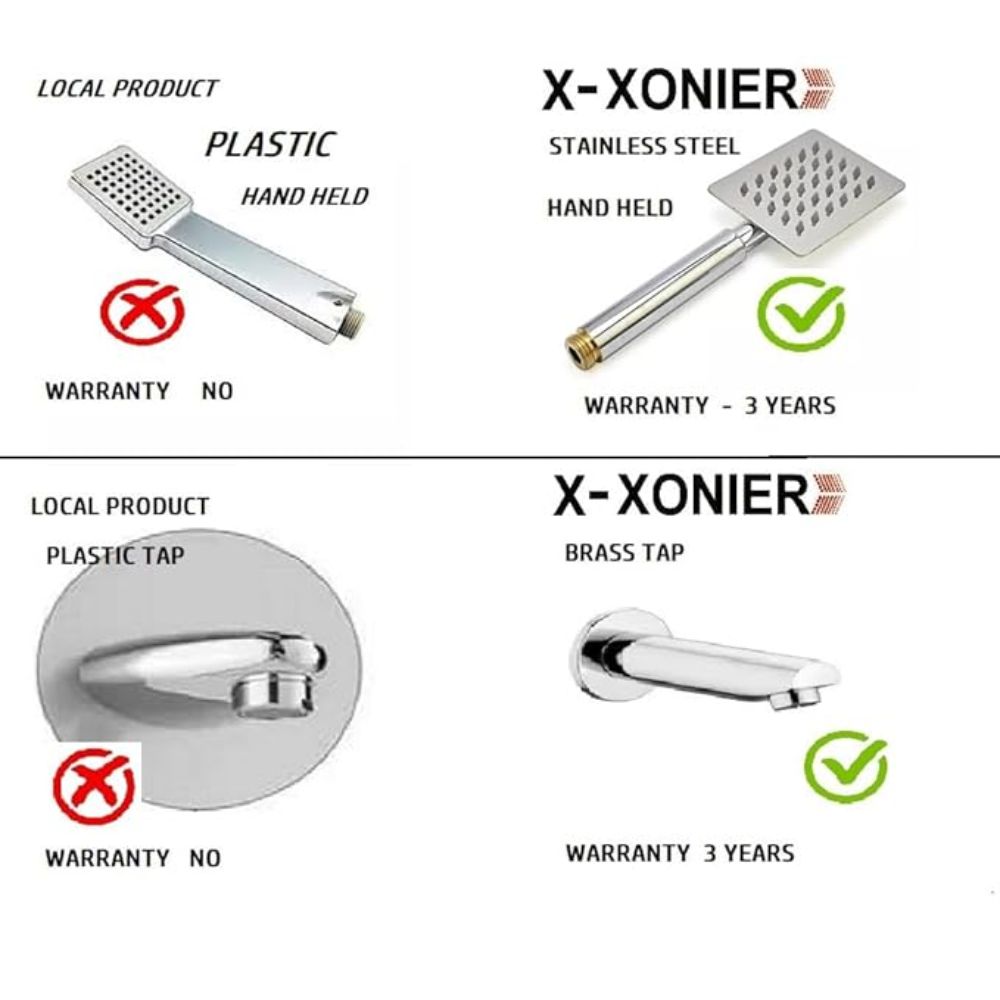 X-XONIER Stainless Steel 304 Grade 6 in 1 Shower Tower System With LED Rainfall Shower Body Massage Spray SS Handheld, Temperature Display, Easy Connect, Mirror Finish (Silver)