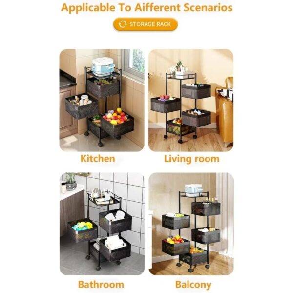 X-XONIER Rotating Kitchen Stand Trolley, Portable Storage Rack, Fruits and Vegetable Basket Organizer for Kitchen (Portable Storage Rack_4TRAY)