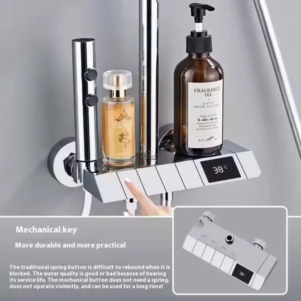 X-XONIER® Brass Wall Mount Thermostatic Shower Set digital display 4 function shower set Shower Mixer Hot & Cold Hand shower overhead Shower Jet Spray Showers For Bathroom - Image 6