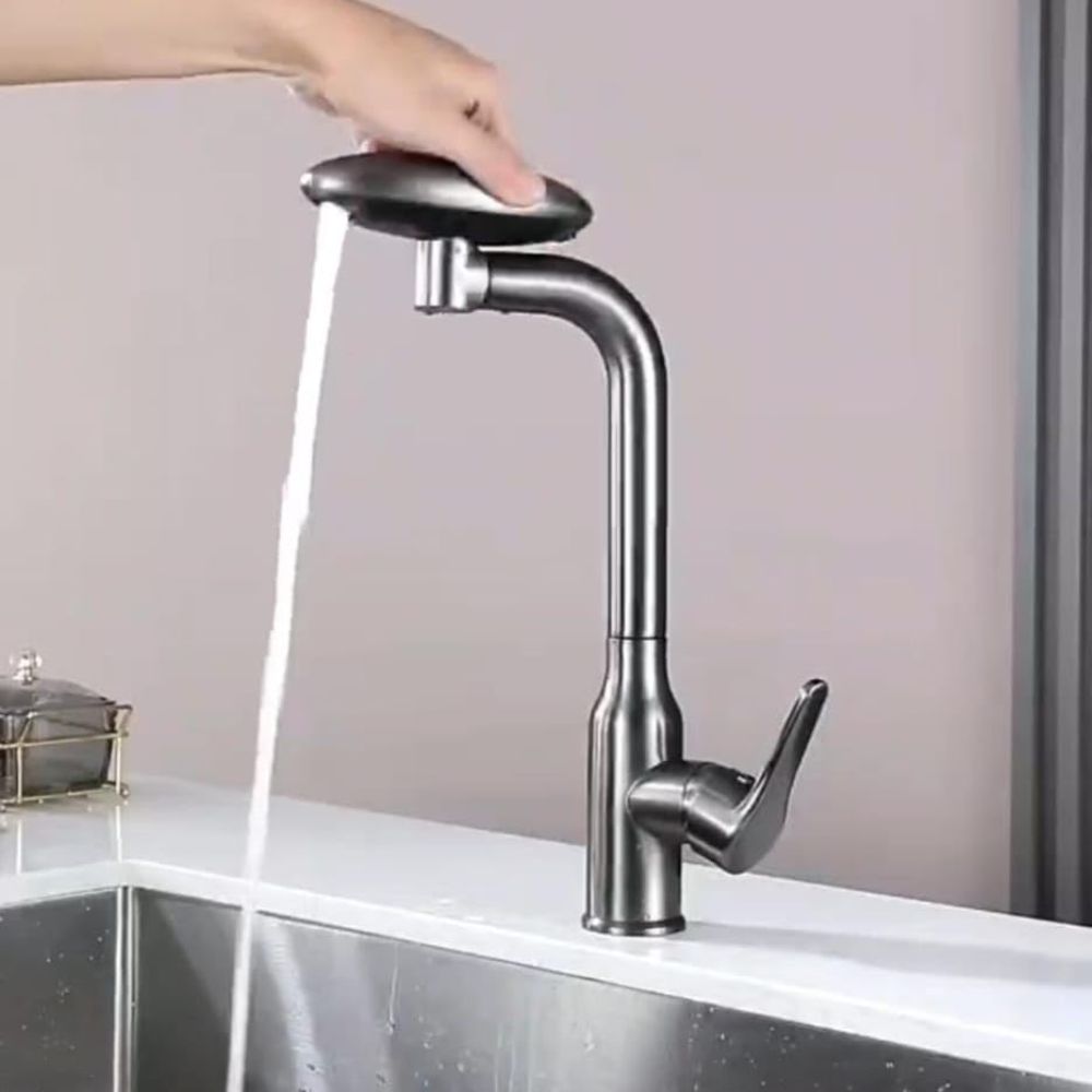 X-XONIER Waterfall 5 in 1 Pull Down Faucet 360° Rotating Single Handel Hot and Cold Mixer Long Neck for Sink Bathroom and Kitchen Black (Black)