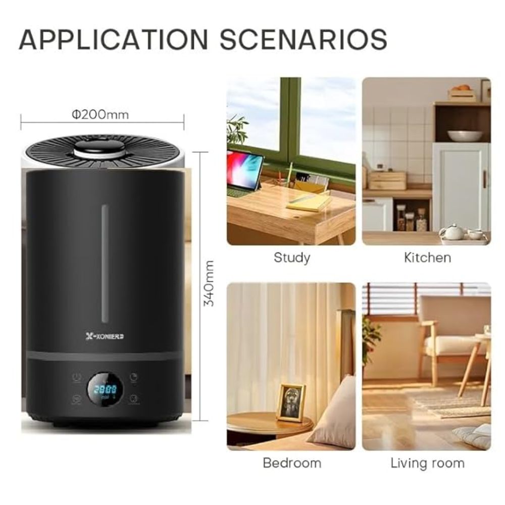X-XONIER® Ultrasonic Cool Mist Humidifier, 7 Liters, Auto Sensor, Touch Panel Remote Control Mist 360°, Auto Shut Off & Start, Aroma Diffuser, Sleep Mode, Top Filling Elegand Black