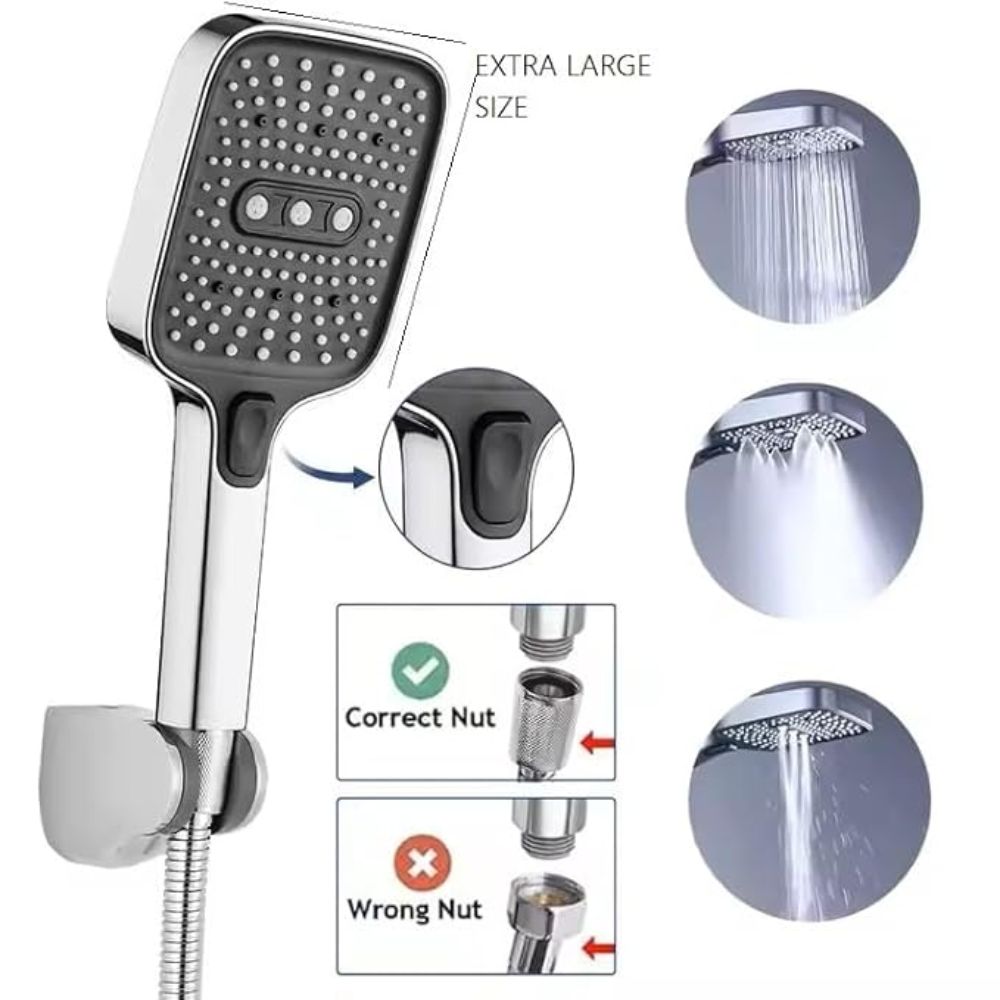 X-XONIER® Stainless Steel 304 Grade Thermostatic Shower Panel 7in1+3 Ways Extra Large HandShower set,Health Faucet With LED Rainfall, Waterfall, Body Massager, 6 Mist Spray Temp. Display (Silver)