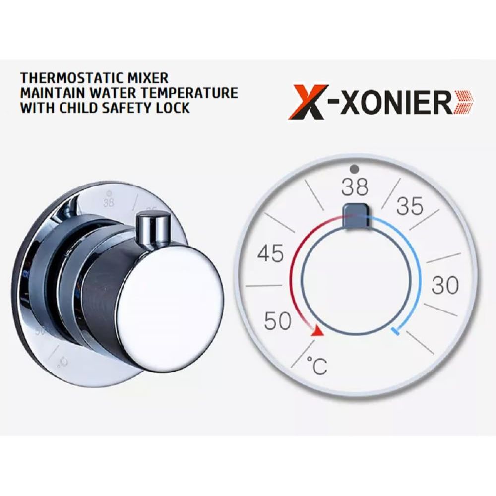 X-XONIER Stainless Steel 304 Grade 6 IN 1 Shower Panel Thermostatic with Child Safty Lock Tower System