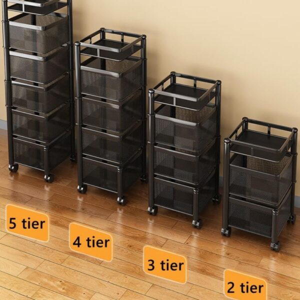 X-XONIER Rotating Kitchen Stand Trolley, Portable Storage Rack, Fruits and Vegetable Basket Organizer for Kitchen (Portable Storage Rack_4TRAY)