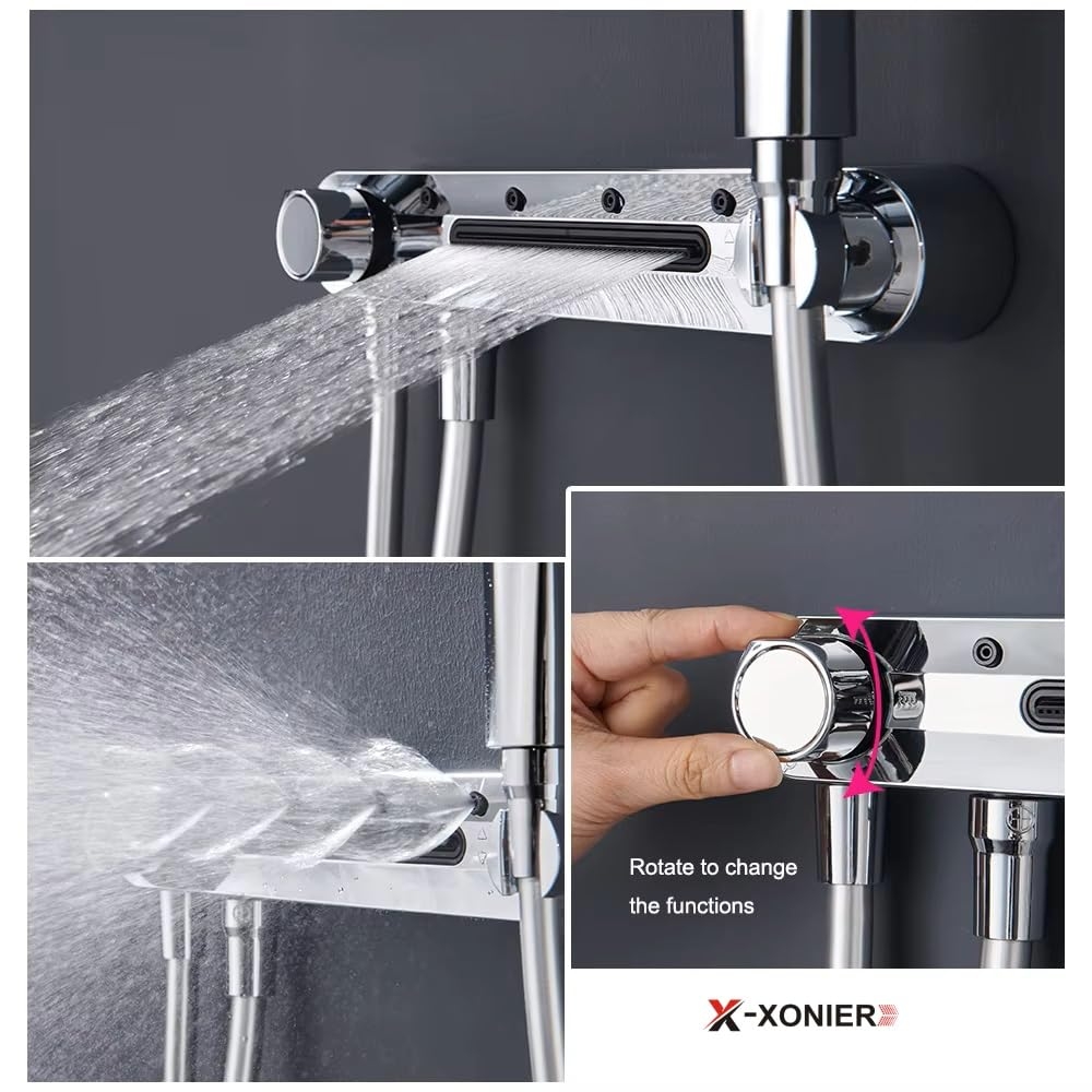 X-XONIER® Luxury Shower System with 3-Way Handheld Head, Powerful Front Mist and Waterfall Functions, Chrome - Image 5