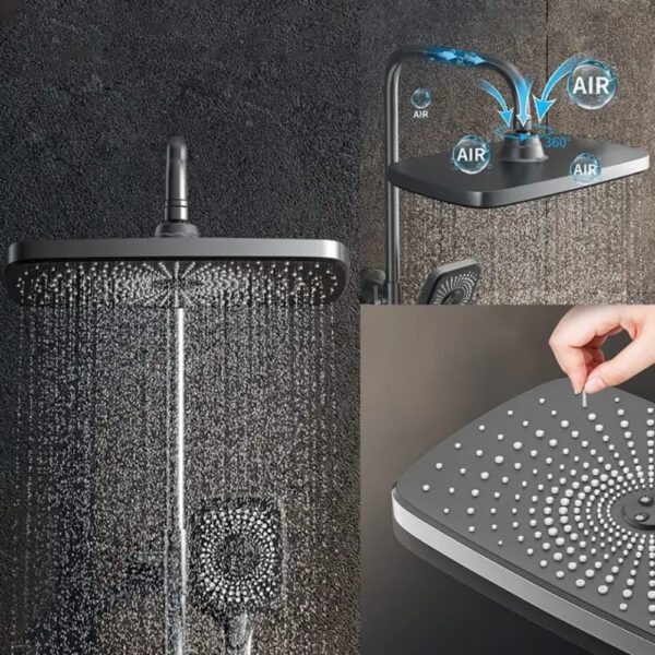 X-XONIER® Luxury thermostate Shower System, 4-in-1shower set with Large Overhead+3 Ways Hand Shower, 1 way biget gun and tub spout, Temperature Dispaly, Star Galaxy LED lights shower panel (grey) - Image 5