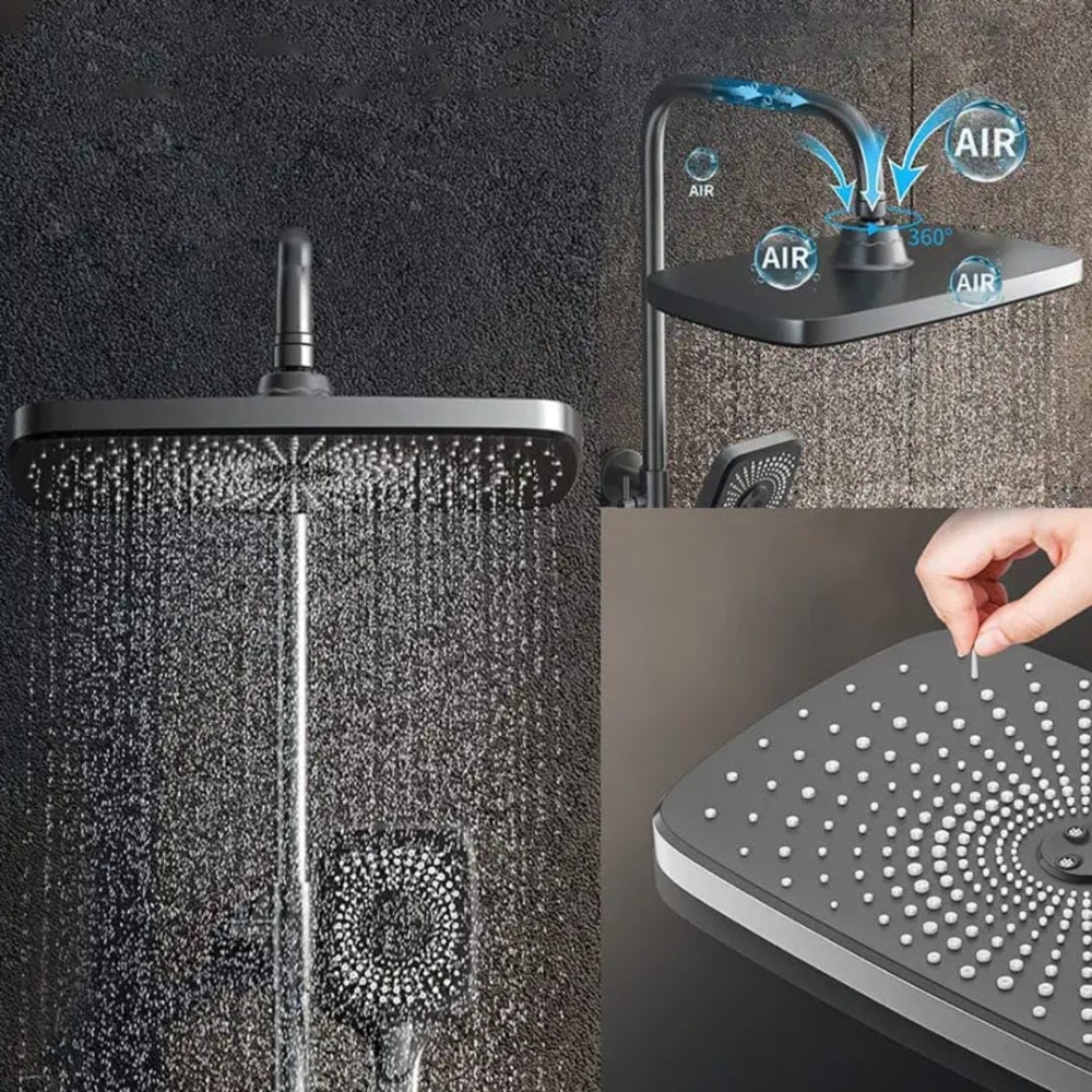 X-XONIER® Luxury thermostate Shower System, 4-in-1shower set with Large Overhead+3 Ways Hand Shower, 1 way biget gun and tub spout, Temperature Dispaly, Star Galaxy LED lights shower panel (grey) - Image 5