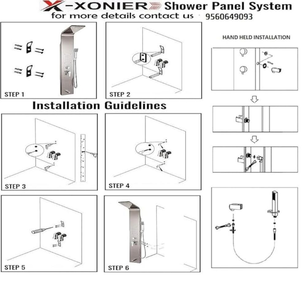 X-XONIER Stainless Steel 304 Grade Shower Panel 5 In 1 Tower System, Rainfall Shower, Body Massage Spray, Handheld, Wall Mount Easy Connect Multifunction Panel Kit, Mirror Finish. (Rose Gold)