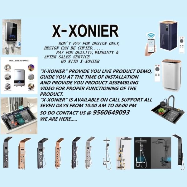 X-XONIER Stainless Steel 304 Grade 6 in 1 Shower Tower System With LED Rainfall Shower Body Massage Spray SS Handheld, Temperature Display, Easy Connect, Mirror Finish (Silver)
