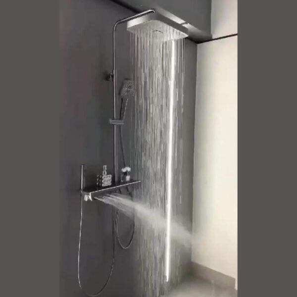 X-XONIER Luxury 5in1 Thermostatic Shower System,front Power Mist Spray,Large Overhead Shower+Extra Large13cm,4Ways Handheld,Hidden Tub Spout,1mode biget,Hot$Cold mixture Shower set shower panel (Gray)