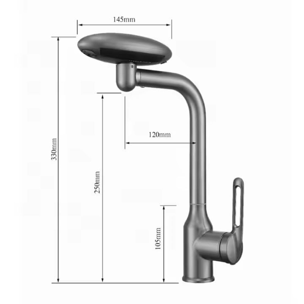 X-XONIER Waterfall 5 in 1 Pull Down Faucet 360° Rotating Single Handel Hot and Cold Mixer Long Neck for Sink Bathroom and Kitchen Black (Black)