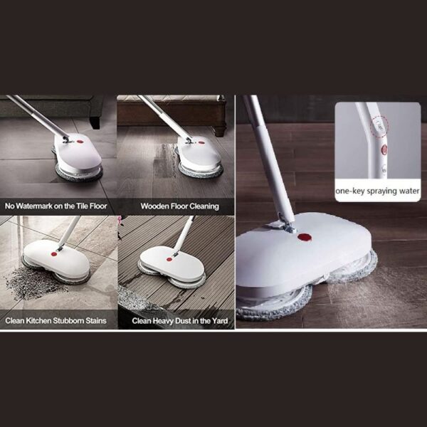 X-XONIER Plastic Smart Spin Electric Mop with Bucket & Dual Pad,Power Cleaning, Self Wash & Dry, Remote Operation, 360 Cleaning, Rechargeable & Replaceable Battery, Extra Pads Expendable Handle White
