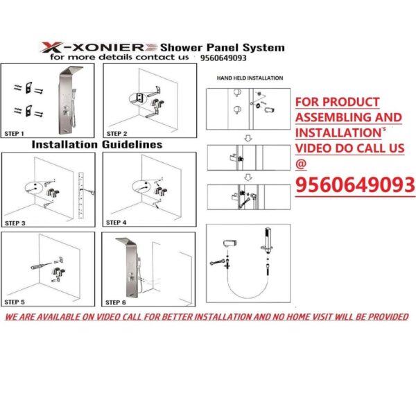 X-XONIER® Stainless Steel 304 Grade Thermostatic Shower Panel 7in1+3 Ways Extra Large HandShower set,Health Faucet With LED Rainfall, Waterfall, Body Massager, 6 Mist Spray Temp. Display (Silver)
