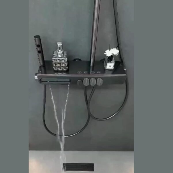 X-XONIER Luxury 5in1 Thermostatic Shower System,front Power Mist Spray,Large Overhead Shower+Extra Large13cm,4Ways Handheld,Hidden Tub Spout,1mode biget,Hot$Cold mixture Shower set shower panel (Gray)