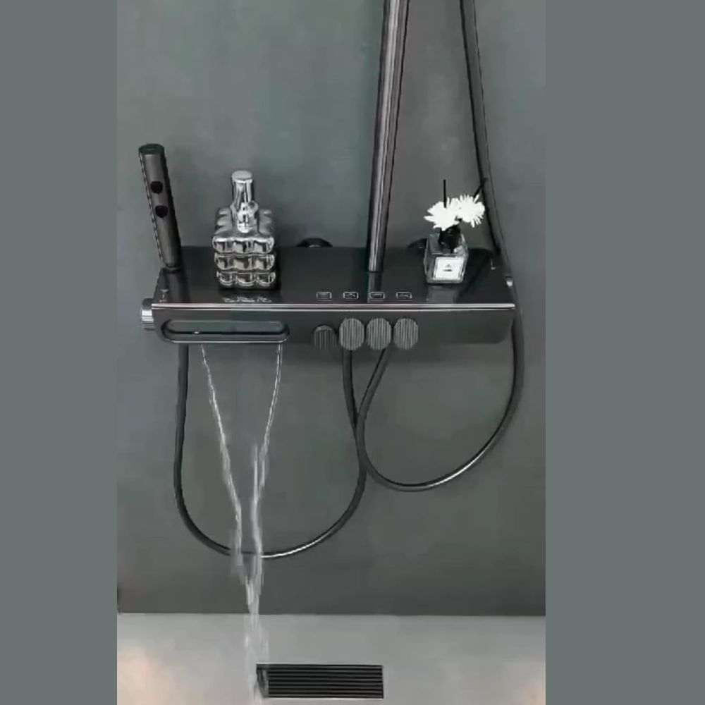 X-XONIER Luxury 5in1 Thermostatic Shower System,front Power Mist Spray,Large Overhead Shower+Extra Large13cm,4Ways Handheld,Hidden Tub Spout,1mode biget,Hot$Cold mixture Shower set shower panel (Gray)