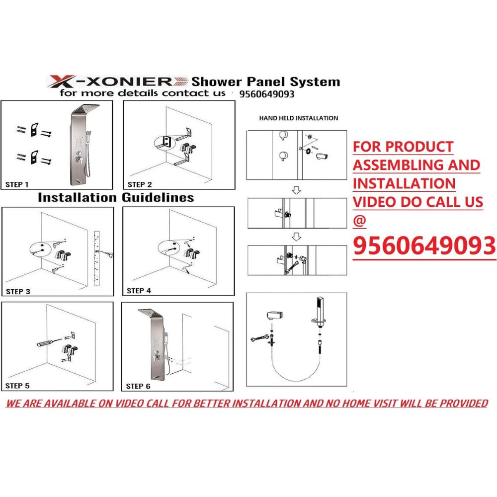 X-XONIER Stainless Steel 304 Grade 6 IN 1 Shower Panel Thermostatic with Child Safty Lock Tower System