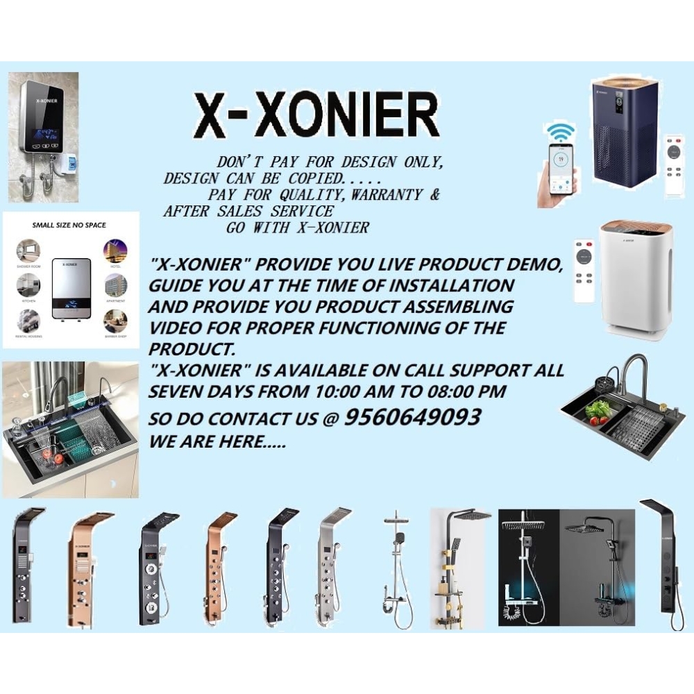 X-XONIER Stainless Steel 304 Grade Shower Panel 6 in 1 Modern Tower System With Rainfall and waterfall Shower Body Massage Spray SS Handheld Shower Temperature Display. (BLACK) - Image 7