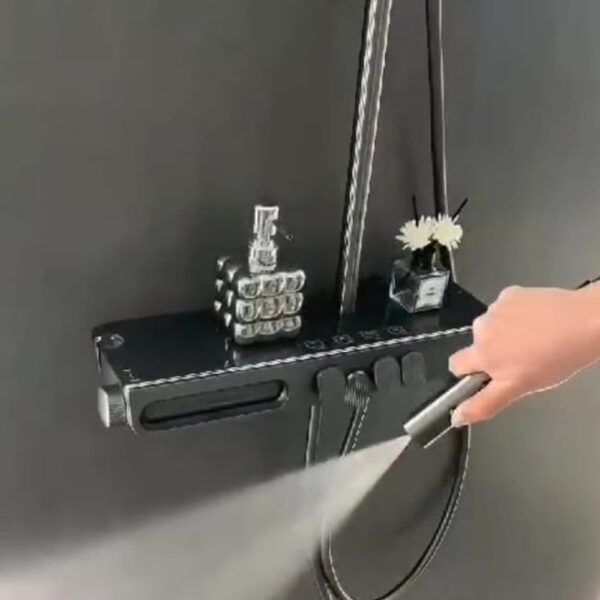 X-XONIER Luxury 5in1 Thermostatic Shower System,front Power Mist Spray,Large Overhead Shower+Extra Large13cm,4Ways Handheld,Hidden Tub Spout,1mode biget,Hot$Cold mixture Shower set shower panel (Gray)